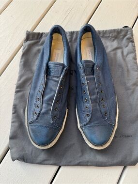 John Varvatos Navy Canvas Slip-On Sneakers